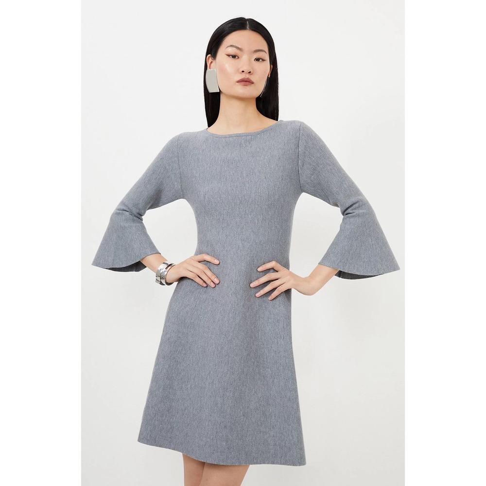 Karen Millen Compact Wool Look Double‎ Faced Skater Dress With Full Sleeve Small